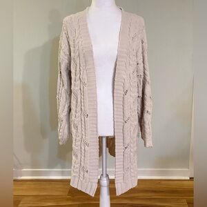 EUC, POL Oversized Loose Knit Chenille Cardigan in Cream, Size Small